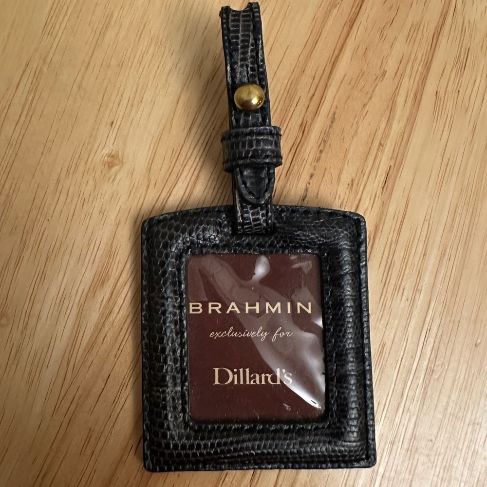 Brahmin Navy Textured Luggage Tag with Gold Accent